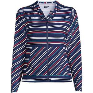 Land’s End plus size full zip hooded coverup navy multi Harbor stripe large